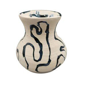 Stoneware Vase Studio Art Pottery Retro Style Hand Painted Signed 3 5/8" Tall